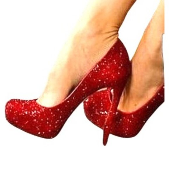 Schutz Stilletos Red Glitter Platform High Heels Lux Glam Party Shoes Size 5B - Picture 12 of 12